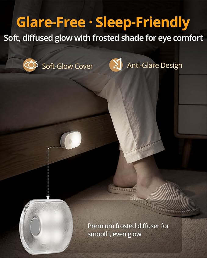 Rechargeable Battery Night Light with Motion Sensor, Portable, Auto-Off, Dimmable for Bathroom, Bedroom, Kitchen, Stairs, Hallway, Pets, Travel, 4-Pack, Cool White
