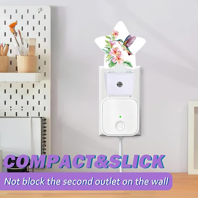 Hummingbird Night Lights Plug Into Wall,Spring Flower Dusk to Dawn Light Sensor Night Light for Kids, Energy Efficient Sleep Friendly Lamp for Bedroom Bathroom Nursery