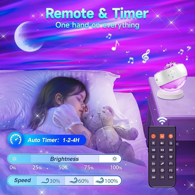 Galaxy Projector Sound Machine Aurora Night Light Projector with 30 Sounds,16 Colors Star Northern Lights Projector Bluetooth Speaker, Remote Timer Teen Gift Led Lights Mood Sensory Light for Autism