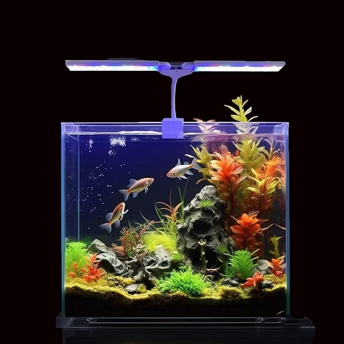 Aquarium Light Clip on Fish Tank Light Full Spectrum Plants Lights with Timer Auto On Off, 3 Colors Mode, 360° Adjustable 2 Light Bar, Aquarium Lamp Suitable for 3-20 Gal Fish Tank 4.8W