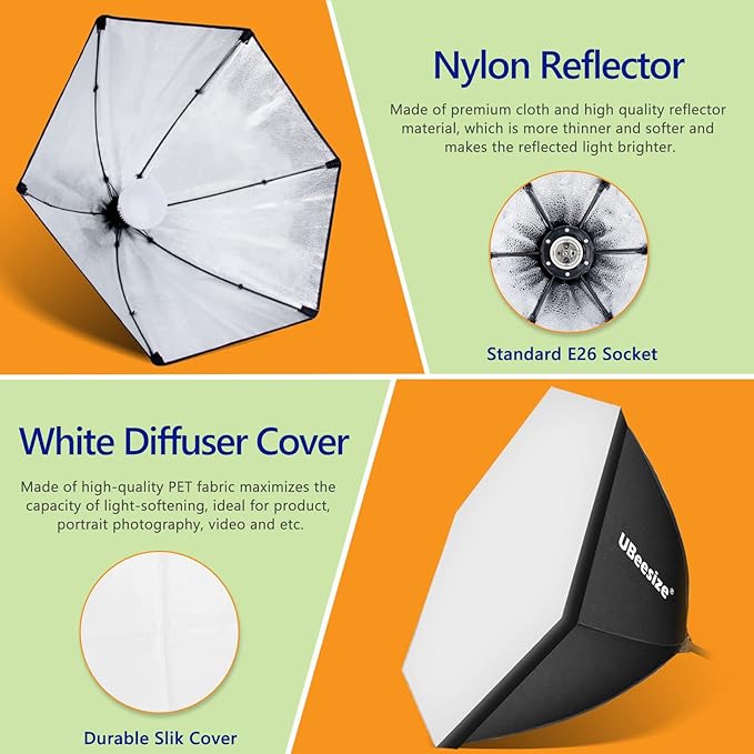 UBeesize Softbox Photography Lighting Kit, Continuous Lighting Kit with 30" x 30" Reflector and 3 Color Temperature 85W 3000K-7500K Bulb, Photo Studio Lighting for Video Recording, Portrait Shooting
