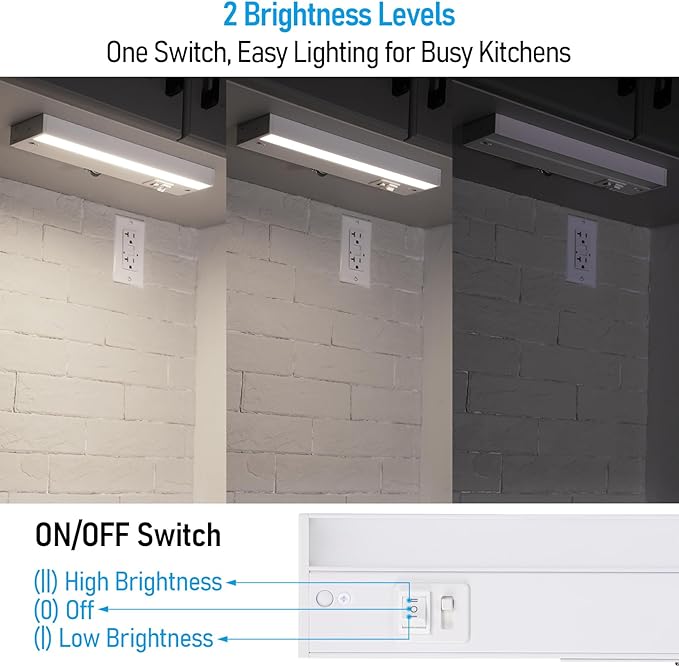 TORCHSTAR 12 Inch LED Under Cabinet Lighting 5CCT, ETL T24, 8W 600LM, Hardwired & Plug-in, 5 Color Selectable CRI90 120V Dimmable Under Counter Lights for Kitchen, White Aluminum Housing, 4 Pack