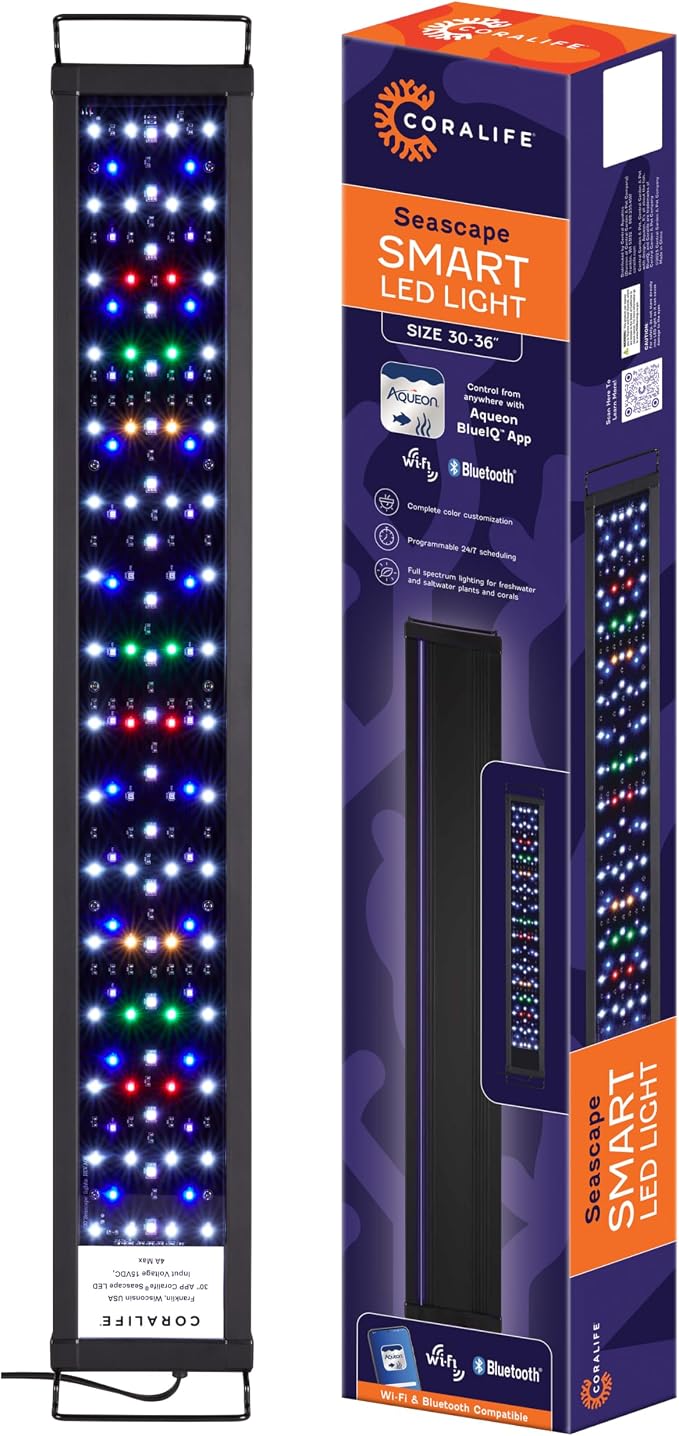 Coralife Fish Tank Aquarium Seascape WiFi/Bluetooth SMART LED Light Fixture, 30-36"