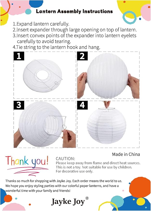 15pcs White Paper Lanterns Hanging Ball Lanterns for Birthday Wedding Bridal Baby Shower Art Class Home Outdoor Indoor Party Decoration (6 inch)