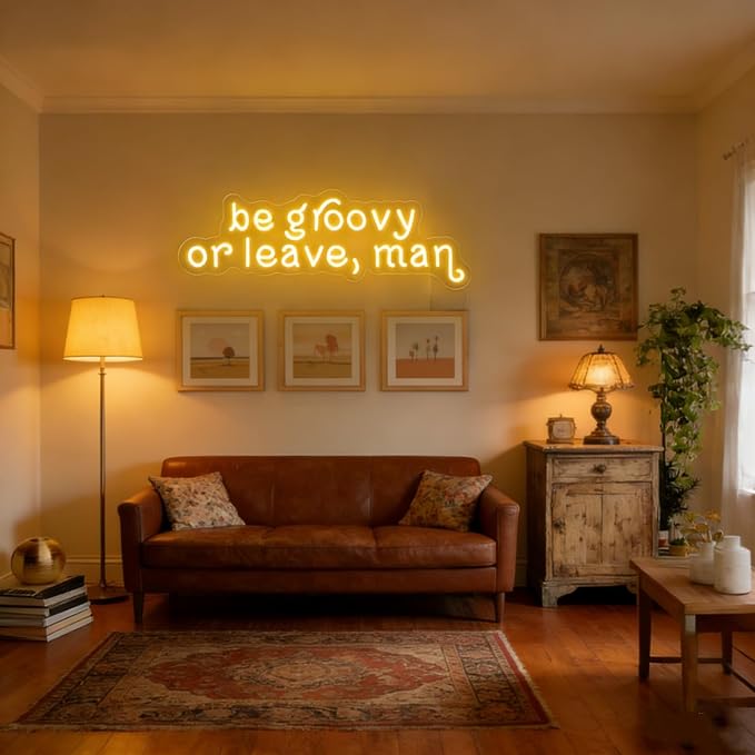 Be Groovy or Leave Man Warm White Led Neon Signs for Wall Decor Party Background Wall Bar Wedding Business Logo Internet Cafe Dance Studio Game Room Housewarming Gifts