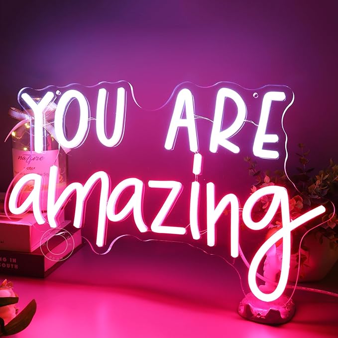 SYLHOME You Are Amazing LED Neon Light Sign 5V Girls Boys Bedroom Living Room Classroom Wall Decor Sign Hanging Smart Kid Teachers Birthday Decor USB 16.9" X 10.6" Pink White
