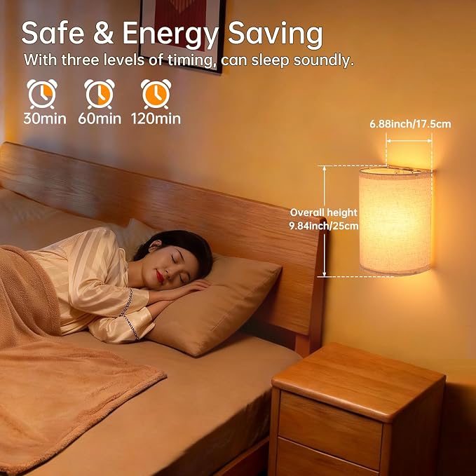 Shenmoyl Battery Operated Wall Sconce Set of 2, Rechargeable 6000mAh Magnetic Bulb, No Drill Stick On Cordless Wall Light, RGB & 3 Color Temperatures Dimmable with Linen Shade for Bedroom Living Room