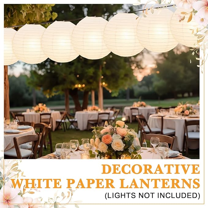 Treela 48 Pack White Chinese Japanese Paper Lanterns Decorative Hanging Round Paper Lantern Lamps for Wedding Birthday Party Decorations (10 Inch)
