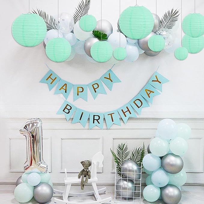 20Pcs Teal Paper Lanterns for Parties, 6” 8” 10” 12” Chinese Asian Hanging Round Paper Lanterns for Birthday Wedding Halloween Christmas Home Decor Party Decor