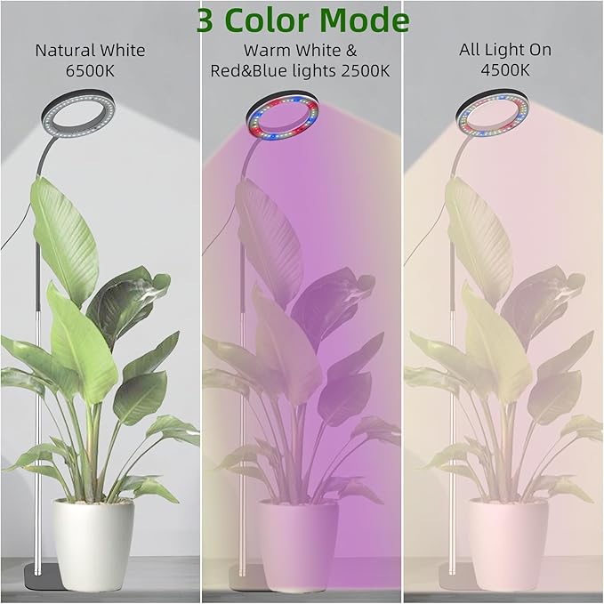 Full Spectrum LED Grow Light, 84 LEDs with 3 Color Modes, 67in Adjustable Gooseneck, 360° Rotating Head, Desktop Plant Light with Timer, 10 Brightness Levels, (Black)