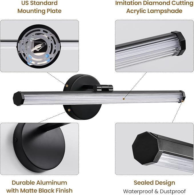 KAISITE Bathroom Light Fixture Over Mirror - Black Vanity Light 18W 4000K LED Bathroom Lighting Fixture Angle Adjustable 22 Inch Modern Vanity Light Bar for Bedroom Living Room