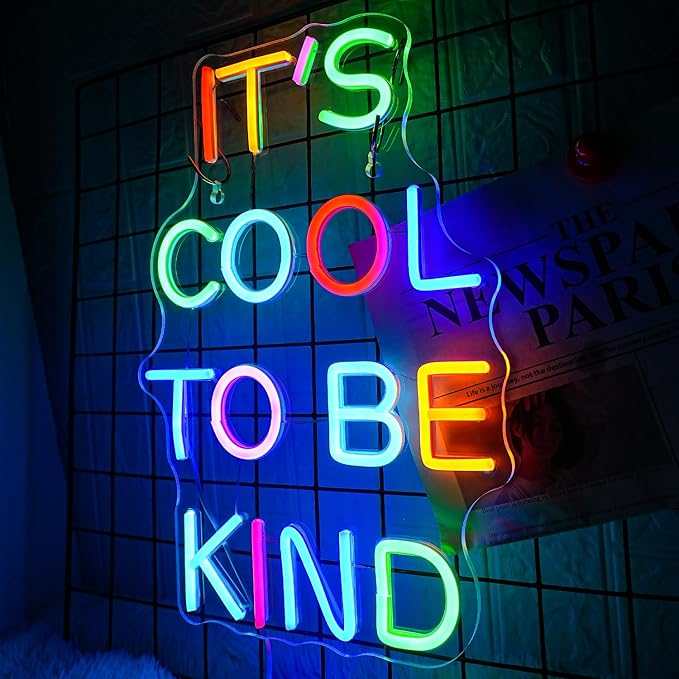 It's Cool To Be Kind Neon Sign Colorful Letter Neon Signs for Wall Decor Dimmable Student Neon Lights for Classroom Decor Positive Classroom Education Gifts