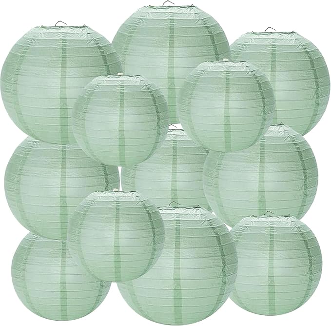 Dusty Sage Green Paper Lanterns 12Pcs Hanging Round Paper Lanterns Decorative for Graduation Baby Shower Wedding Birthday Family Parties ﻿