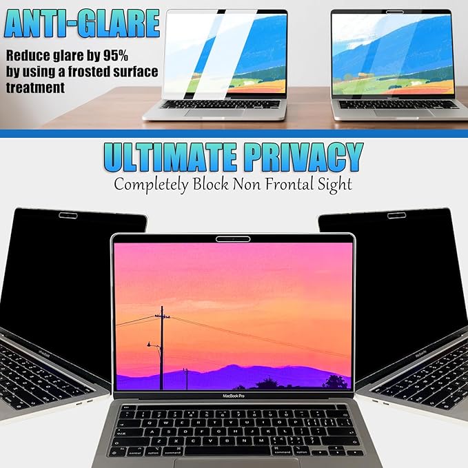 Nano-Suction Privacy Screen Protector for MacBook Pro 13 Inch (2016-2022, M1, M2) Removable Laptop Privacy Screen Shield Ultra-Thin Design