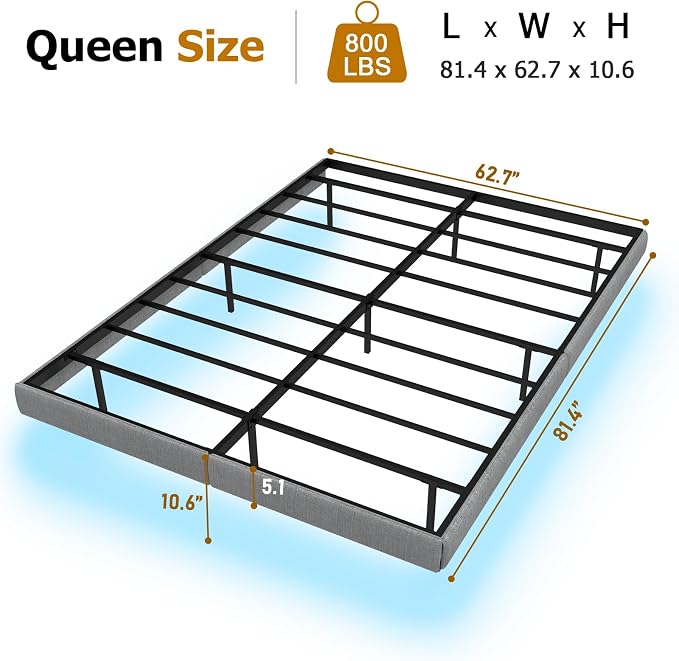 RVONOW Floating Bed Frame Queen with LED Lights, Under Bed Storage, Grey | Metal Platform Queen size Floating Bed Frame, Heavy Duty Steel Slats Support, No Box Spring Needed, Noise Free, Easy Assembly