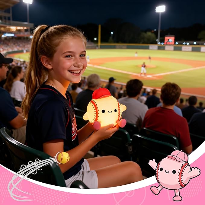 Softball Night Light for Girls, Silicone Touch Control Lamp, USB Rechargeable with Timer & Brightness Adjustment, Gift for Softball Lovers