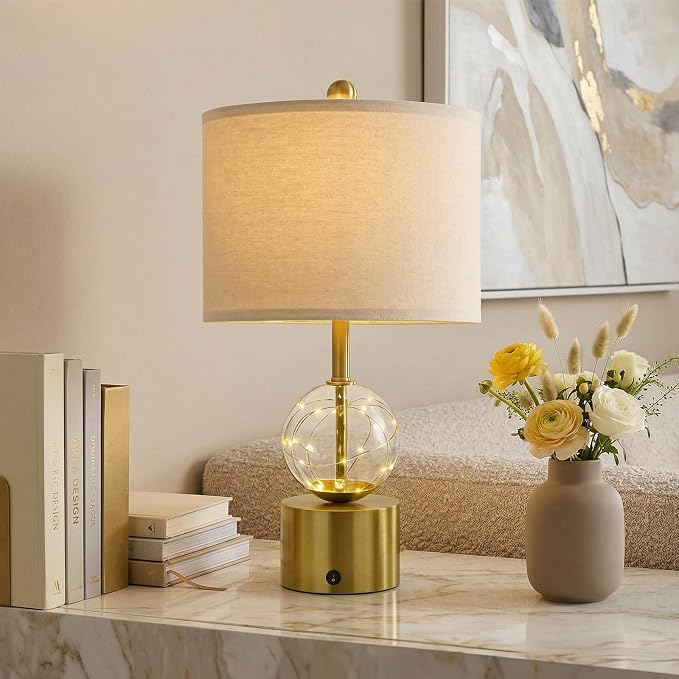 20.5" Small Bedside Table Lamps for Bedroom Nightstands, Gold Glass Modern Table Lamps Set of 2 with USB A+C Charging Port, Night Light, Luxury Lamps for Living Room End Table(Bulbs Included)
