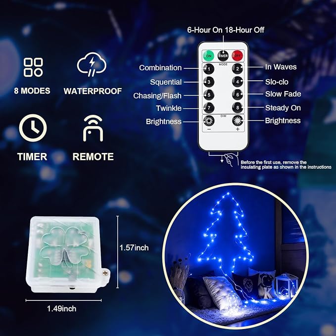 6 Pack Fairy Lights Battery Operated with Remote Timer 8 Lighting Modes,7ft 20 LED Waterproof Mini String Lights for Halloween Christmas Table Centerpieces Bedroom Decorations,Blue