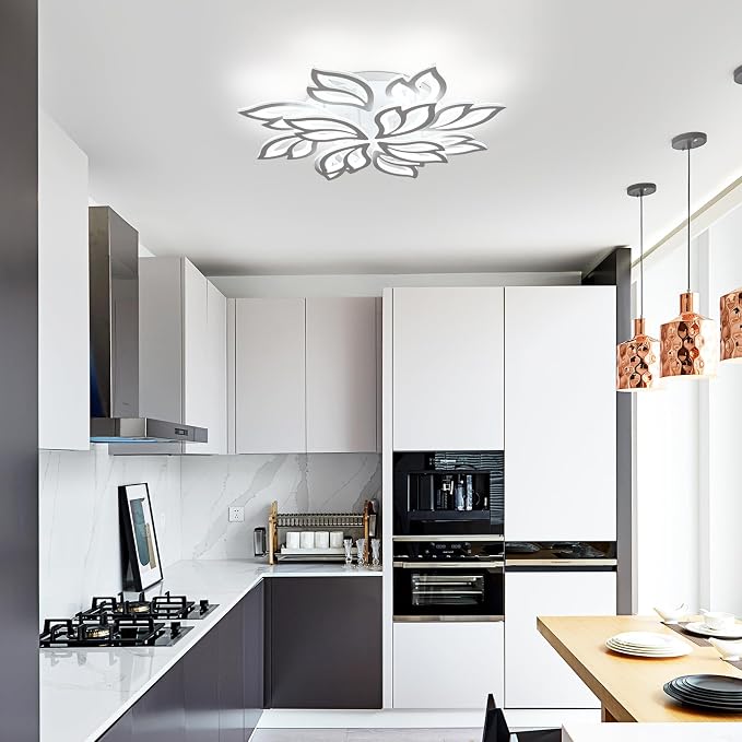 Garwarm 32" LED Flush Mount Ceiling Light, Low Profile Dimmable Fixture | Modern Ceiling Light with Remote, Acrylic Flower Lamp,Stepless Color Temperature Change for Large Bedroom Living Room Kitchen