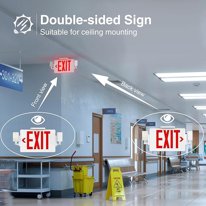 FREELICHT 12 Pack Double-Sided Exit Sign with Emergency Lights, LED Adjustable LED Emergency Exit Lights with Battery Backup, Hard Wired,UL Certified, AC 120/277V