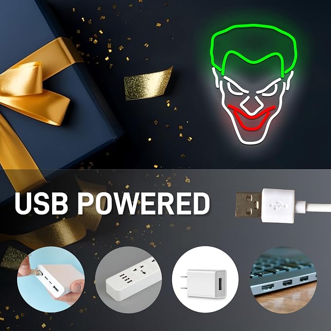 Joker Neon Sign USB Powered for Room Decor, LED Neon Light Sign Dimmable for Wall Art, Anime Neon Sign for Kids Bedroom Man Cave Birthday Gift 14 * 10.4 Inches