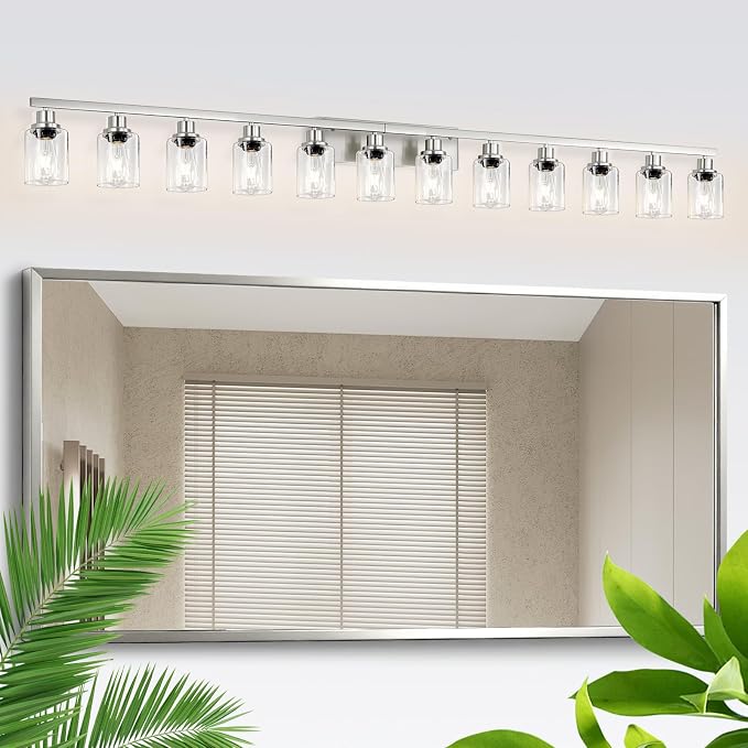 Brushed Nickel Bathroom Vanity Light, 12 Light Brushed Nickel Bathroom Lighting fixtures Over Mirror, Brushed Nickel Bathroom Vanity Lights Wall Lighting for Mirror Bedroom, Living Room