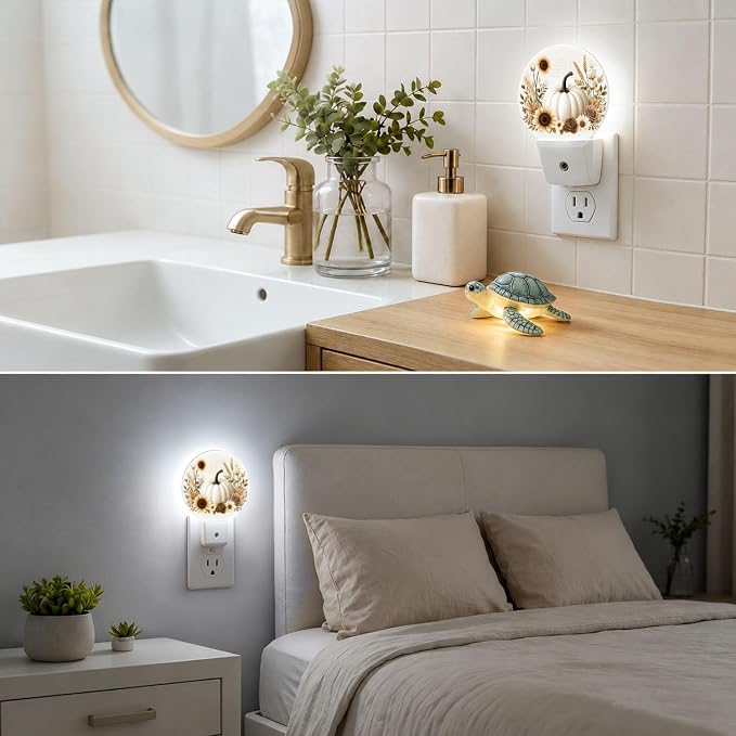 Decorative Night Lights Pumpkins Plug-in Nightlight Auto Light Sensors | Autumn Night Lights Plug into Wall LED Lamp Dusk-to-Dawn Auto Sensor for Bedroom Kitchen Toilet Hallway, Energy Saving