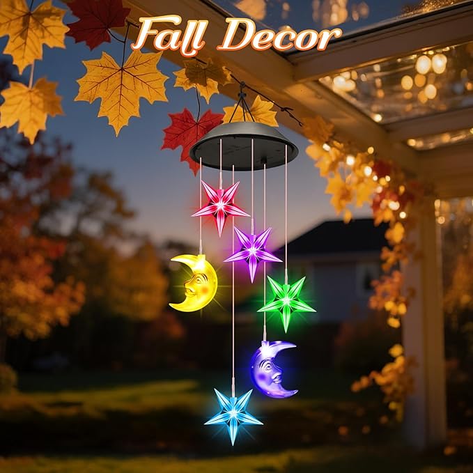 Winzwon Solar Lights Outdoor Moon Star Wind Chimes for Outside | Birthday Gifts for Women Mom Grandma Her Wife Mothers Day Christmas Garden Yard Patio Porch Deck Hanging Decor