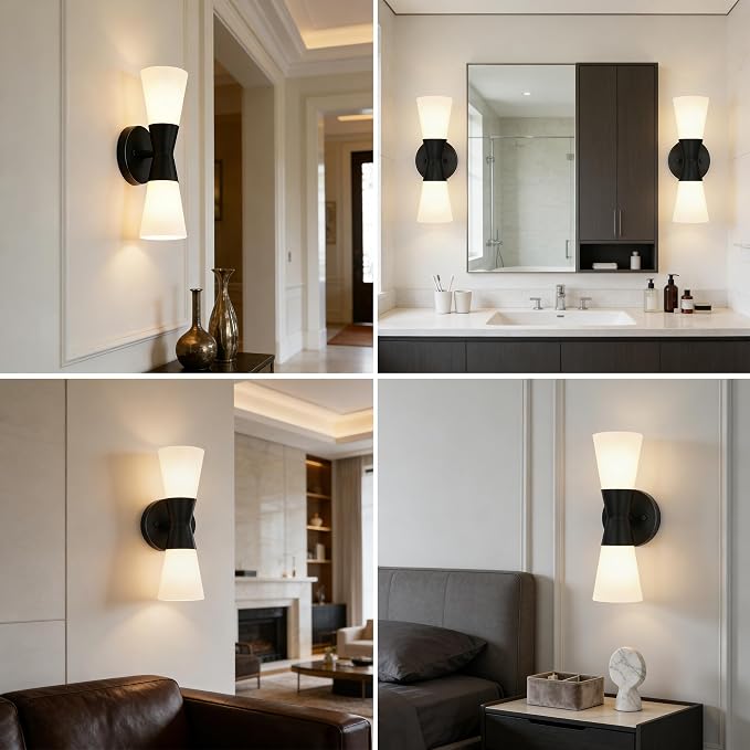 Bathroom Wall Sconce, Modern Indoor Vanity Light Fixtures 13", Up Down Lighting, Wall Mount Lamp for Living Room Bedroom Hallway Stairway Fireplace Mirror E26 Base 1PC White&Black