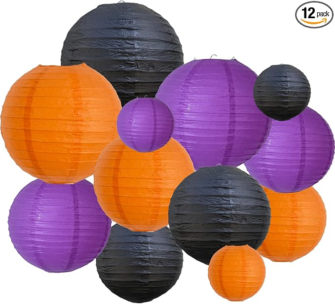 BEISHIDA Black Orange Purple Paper Lantern 6/8/10/12Inch Round Chinese Lamp | 12Pcs,Paper lanterns party decorations,Chinese/Japanese Paper Lanterns,Birthday,Wedding,Christmas,Home decorative outdoor