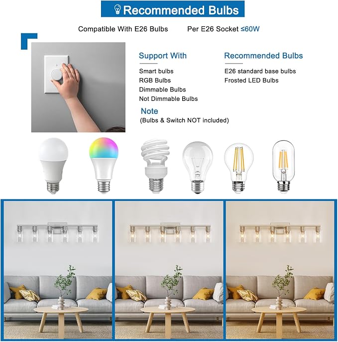6-Light Bathroom Vanity Light, Brushed Nickel Vanity Lights for Bathroom, Bathroom Lights Fixtures Over Mirror, Large Vanity Light Over Mirror Modern Wall Sconce with Clear Glass Shade
