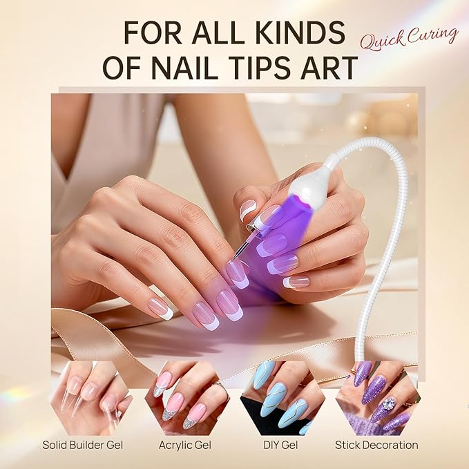 AORAEM LED Nail Lamps 3W Flexible Gooseneck Lamp Quicky Dry Nail Manicure Dryer Gel Polish Curing Light Plug Play Portable Flash Cure Light for Gel Nails Home DIY Professional Nail Tools White