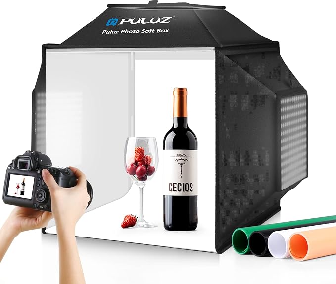 PULUZ Upgraded 16x16 inch Photo Light Box, 480 LEDs Photo Studio Tent Soft Box, CRI 95+ Dimmable Shooting Box with 4 Backdrops for Product Photography