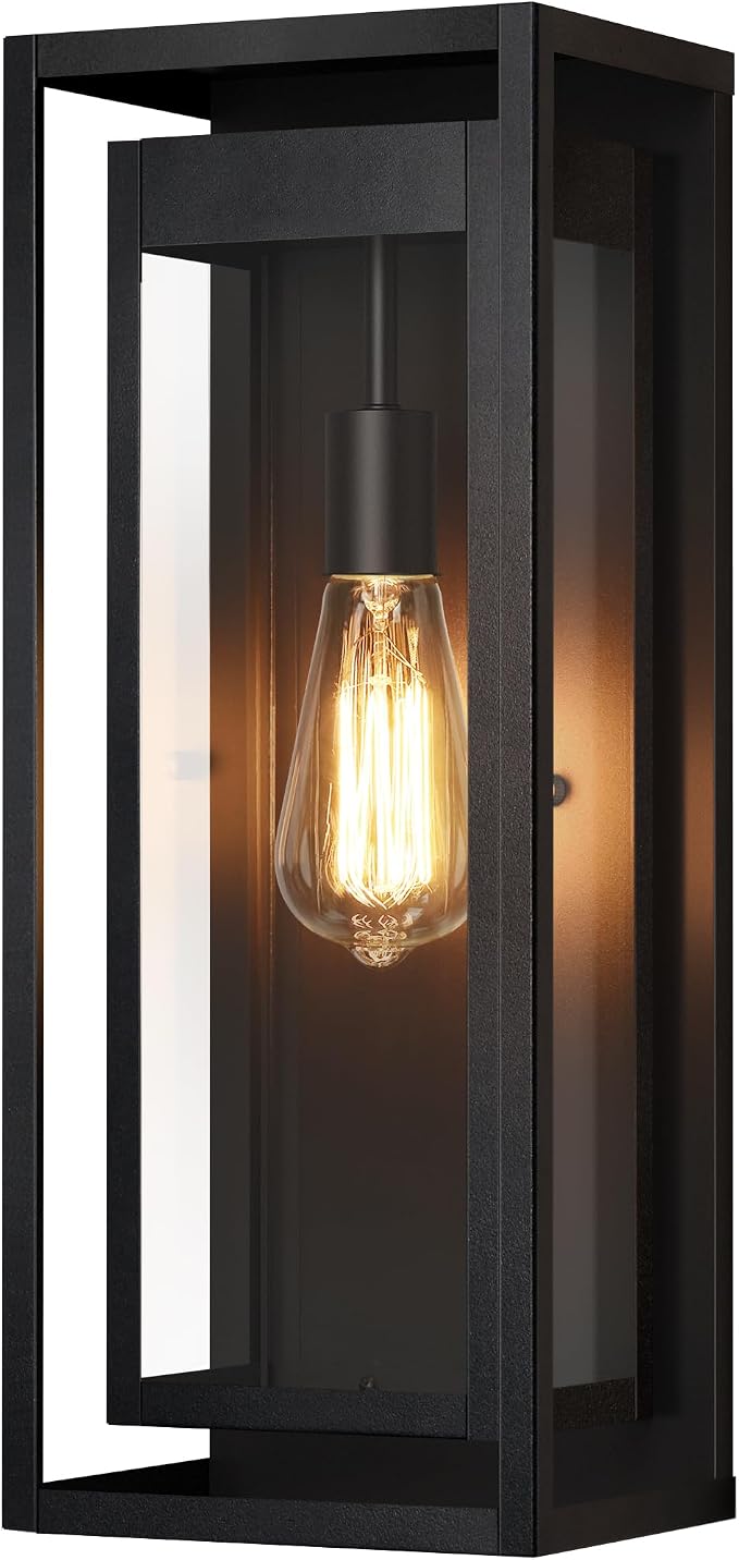 19" Large Outdoor Wall Light Fixtures, Black Porch Light | Large Size, Anti-Rust, Waterproof, Tempered Glass, Easy Installation, Modern Exterior Sconces for House Entryway Garage