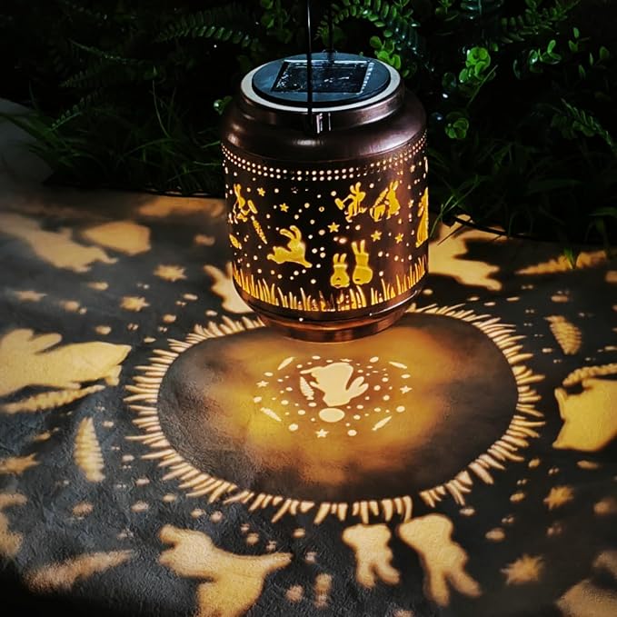 Rabbit Solar Outdoor Waterproof Lantern Garden Decor Birthday Gifts for Women Mon Grandma Metal Hanging Solar Lights Outside LED Bunny Lanterns for Yard Patio Lawn Pathway Landscape (Rabbit)