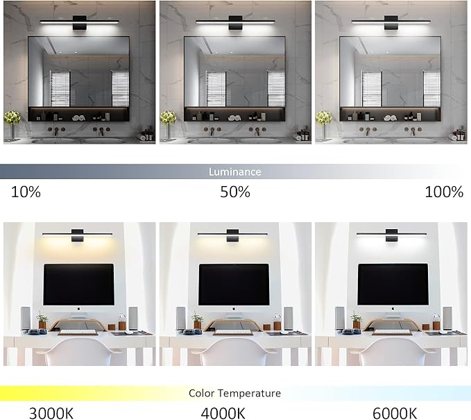 Ralbay 24in Dimmable Black Vanity Light with Remote Control Color Temperature Adjustable 20W Modern LED Bathroom Lighting Fixture