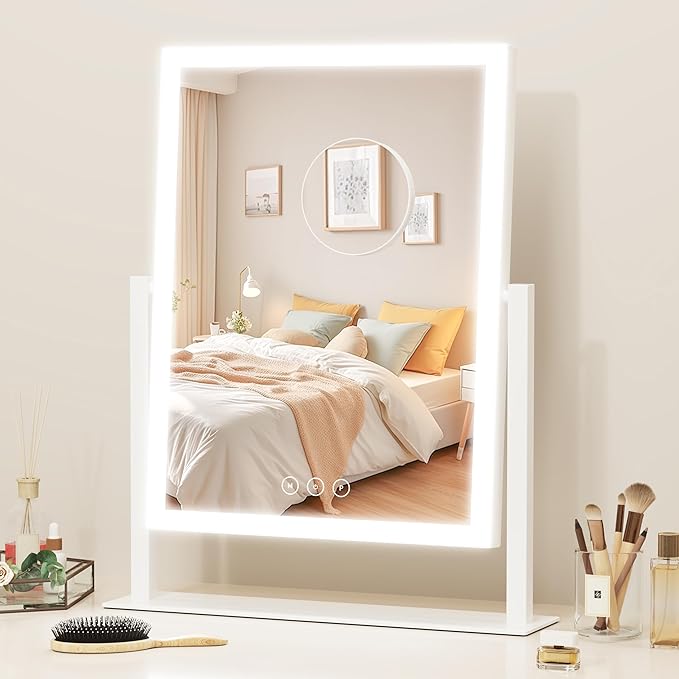 Lighted Vanity Mirror with Lights, Makeup Mirror with Light, 16.7"x 13.2",Three Color Lighting Modes and Dimmable Lighting, Smart Touch Control, 360°Rotation, for Vanity Desk Tabletop,Dressing Room