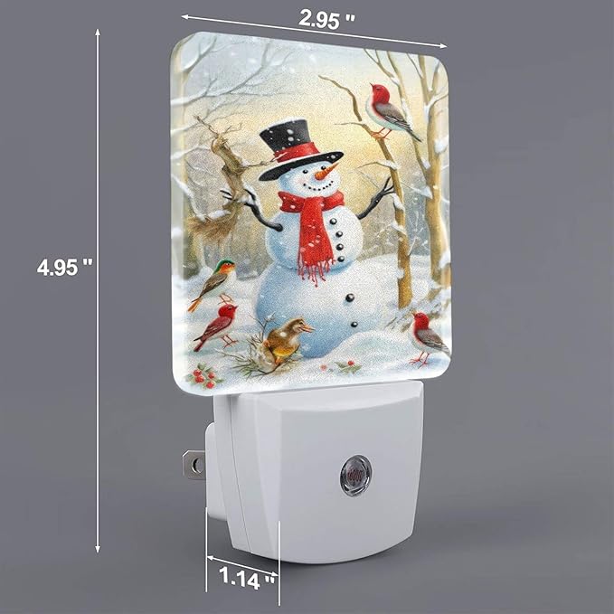 Christmas Snowman Winter LED Plug-in Night Light 2-Pack, Auto Sensor Nightlights Set of 2 for Bedroom Bathroom