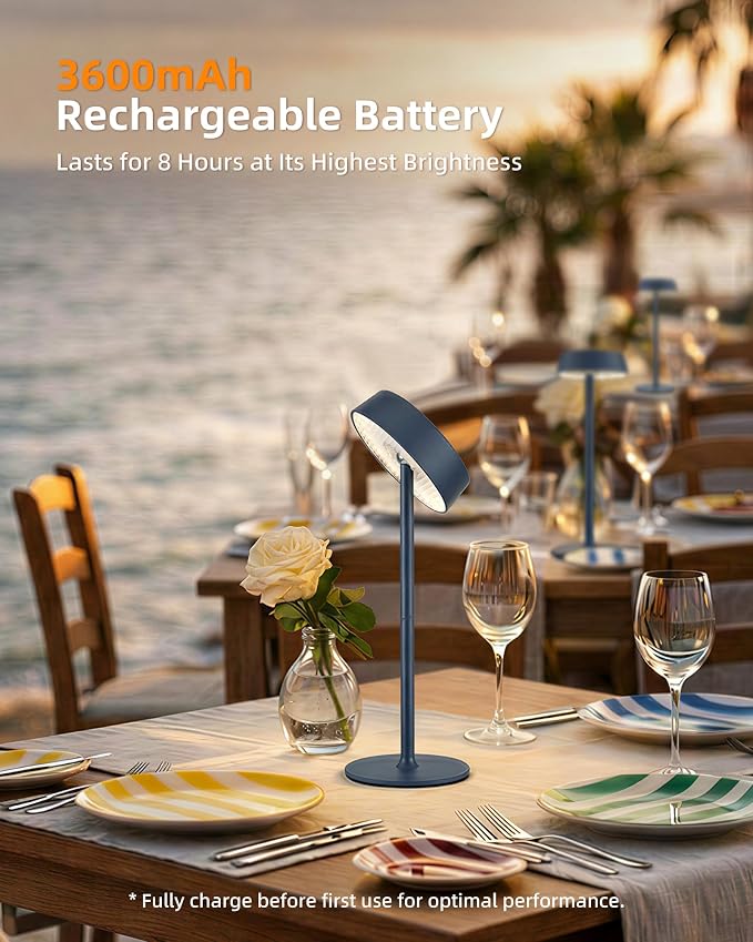 EZVALO Cordless Lamp, Rechargeable Table Lamp, Battery Operated | Portable Outdoor Waterproof, 3 Color Temps RGB, Dimmable Touch Control, LED Memory Function, Restaurant Dining Patio Blue2Pcs