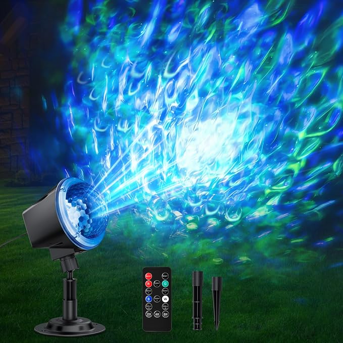 Ocean Wave Projector Light Outdoor 15 Colors Water Ripple Effect Lamp | IP65 Outdoor Projector with Remote for Halloween Christmas Decor – Ideal for Yard, Wall, Ground, Parties & Holiday Displays