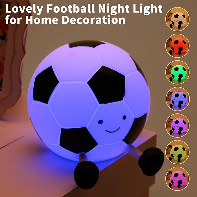 Soccer Silicone Night Light for Kids,Cartoon Soccer Lamp Squishy Silicone Baby Nursery Night Light with 7 Colors Change,Football Night Light for Home Decor,Birthday or Christmas Gifts