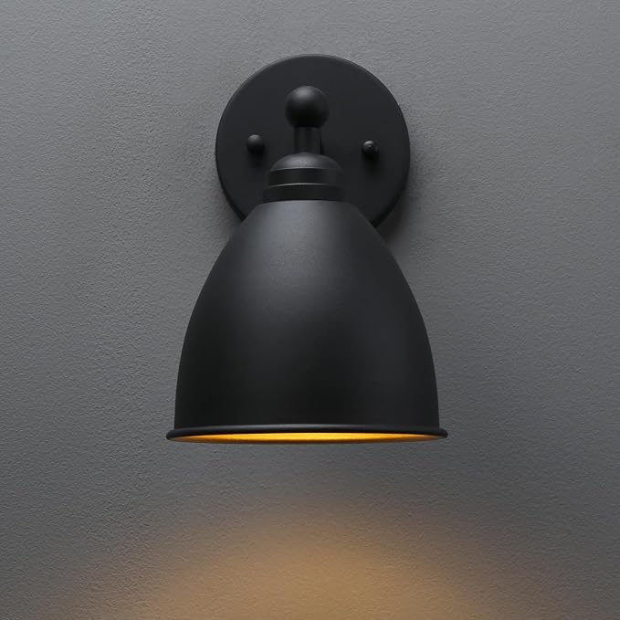 Phansthy Industrial Wall Sconce Matte Black Barn Farmhouse Wall Light Fixture with Metal Lampshade (Right-Angled)