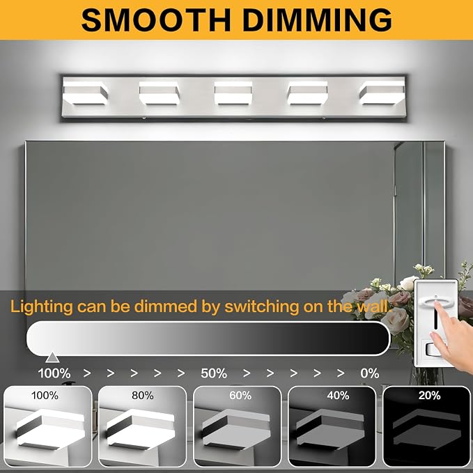 SOLFART Brushed Nickel Vanity Lights for Bathroom, 5 Color Temperature Bathroom Light, Light Fixtures Over Mirror, Modern LED Lighting Adjustable Color 5CCT