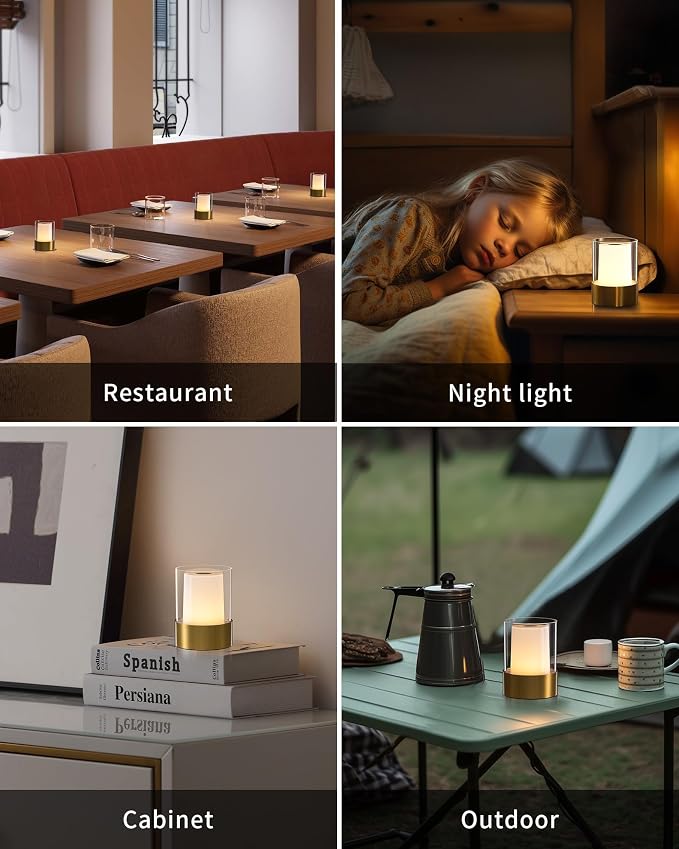4" Bronze Cordless Table Lamp Set of 2, Outdoor Rechargeable Lamp | LED, Battery Operated, Portable, Touch Night Light for Dining Room, Camping, Bar, Party, Bedside, Bedroom, Home Decor, Gift