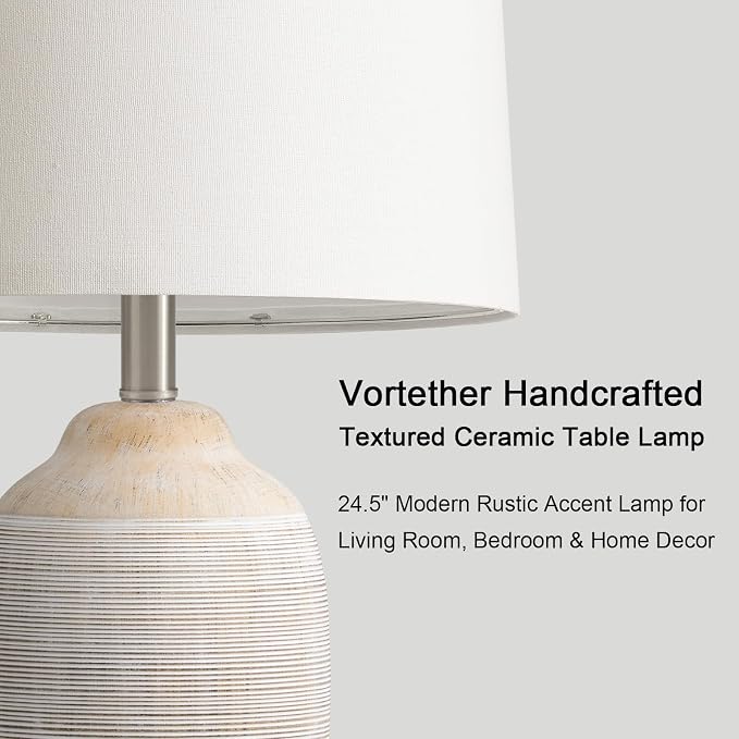 24.5" Vintage Ceramic Table Lamp Single-Rustic Boho Accent Nightstand Lamps for Bedroom, Living Room, Entryway-Small Textured Bedside Lamps, Modern Farmhouse Table Lamps for Home Decor Beige