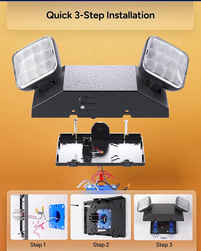 Sunco 24 Pack LED Emergency Lights, Commercial Lighting for Business, Power Outages, Offices, with Backup Battery (90 Minutes), Wall Mount, Hard Wired, Black, 120-277V, Fire Resistant (94V-0) UL.