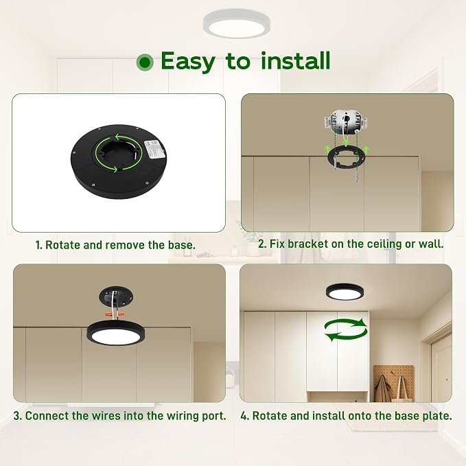 hykolity 7 Inch Selectable CCT LED Round Flat Panel Light,1500LM | 15W 3000K/4000K/5000K,Edge-Lit Flush Mount Ceiling Light Fixture for Kitchen, Bedroom, Laundry and Closet Room,Black