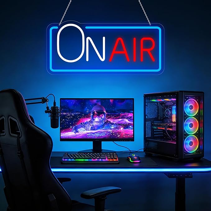 On Air Sign LED Neon Light, USB Plug-in Neon Wall Sign, Dimmable LED Decor Light for Music Recording Studio Podcast Room Home Bar Game Room, Aesthetic Wall Art Decoration Gift (22" x 10.1")