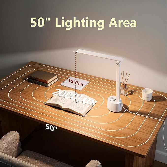 BOHON Small Desk Lamp with USB C Charging Port 5 Colors Stepless Dim White | Reading Light Space-Saving Rotating Head Desk Lamp for Home Office College Dorm Room Bedside Table Bedroom