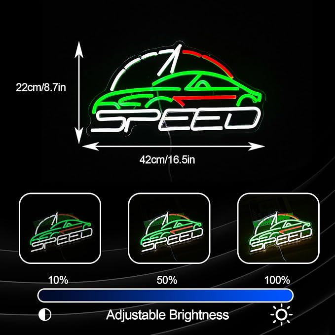 Sports Car Neon Sign Speedometer Light up sign Powered by USB for Wall Decor Dimmable LED Car Neon Light for Game Room Boys Room Sports Car Store Bedroom Decor